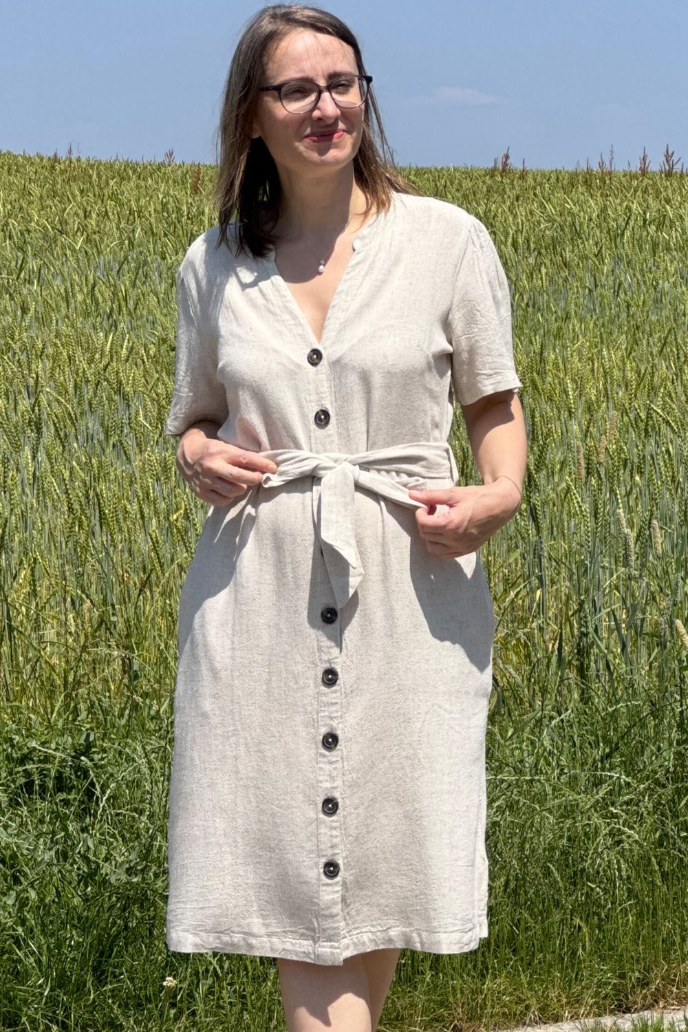 Kleid Button Through Linen Dress, Natural