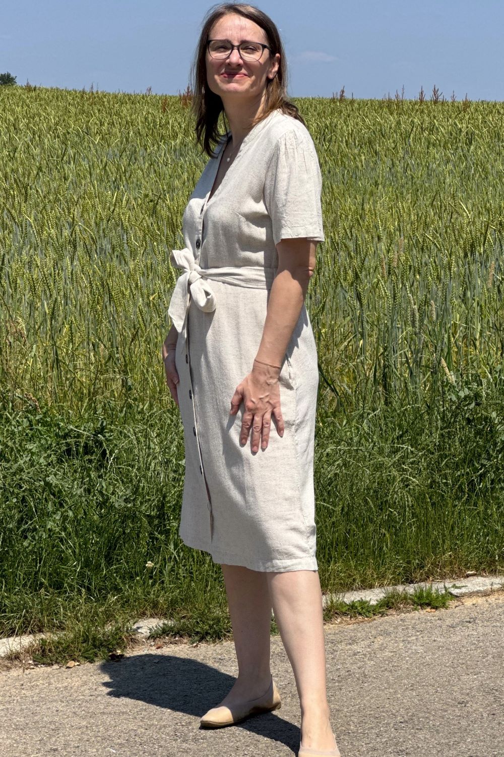 Kleid Button Through Linen Dress, Natural
