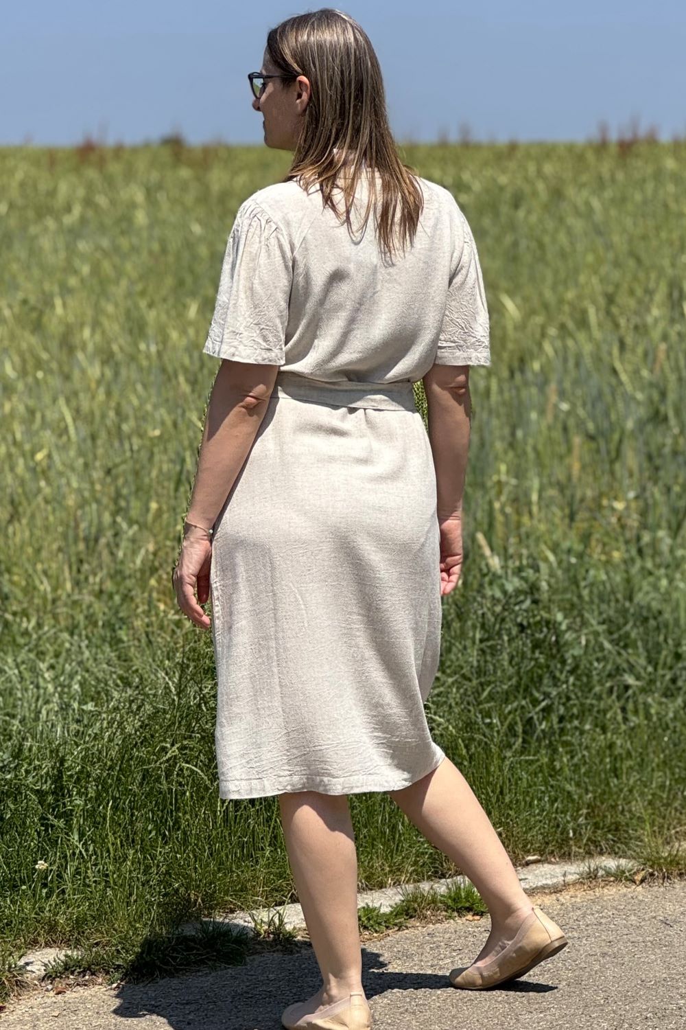 Kleid Button Through Linen Dress, Natural