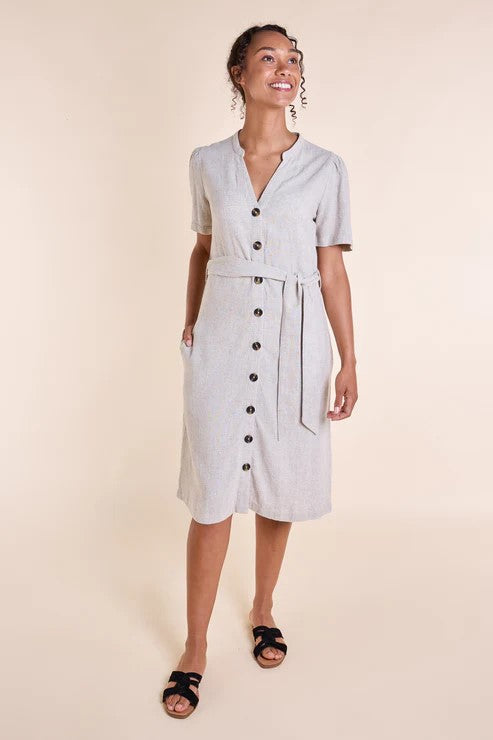 Kleid Button Through Linen Dress, Natural
