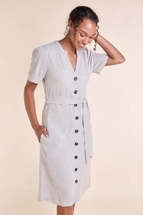 Kleid Button Through Linen Dress, Natural