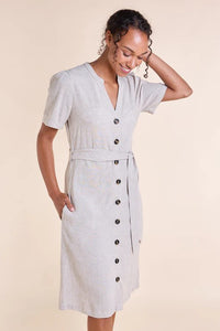 Kleid Button Through Linen Dress, Natural