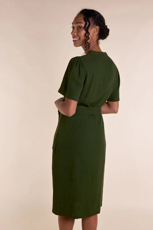 Kleid Button Through Linen Dress, Seaweed