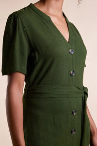Kleid Button Through Linen Dress, Seaweed