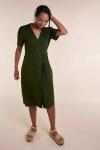 Kleid Button Through Linen Dress, Seaweed