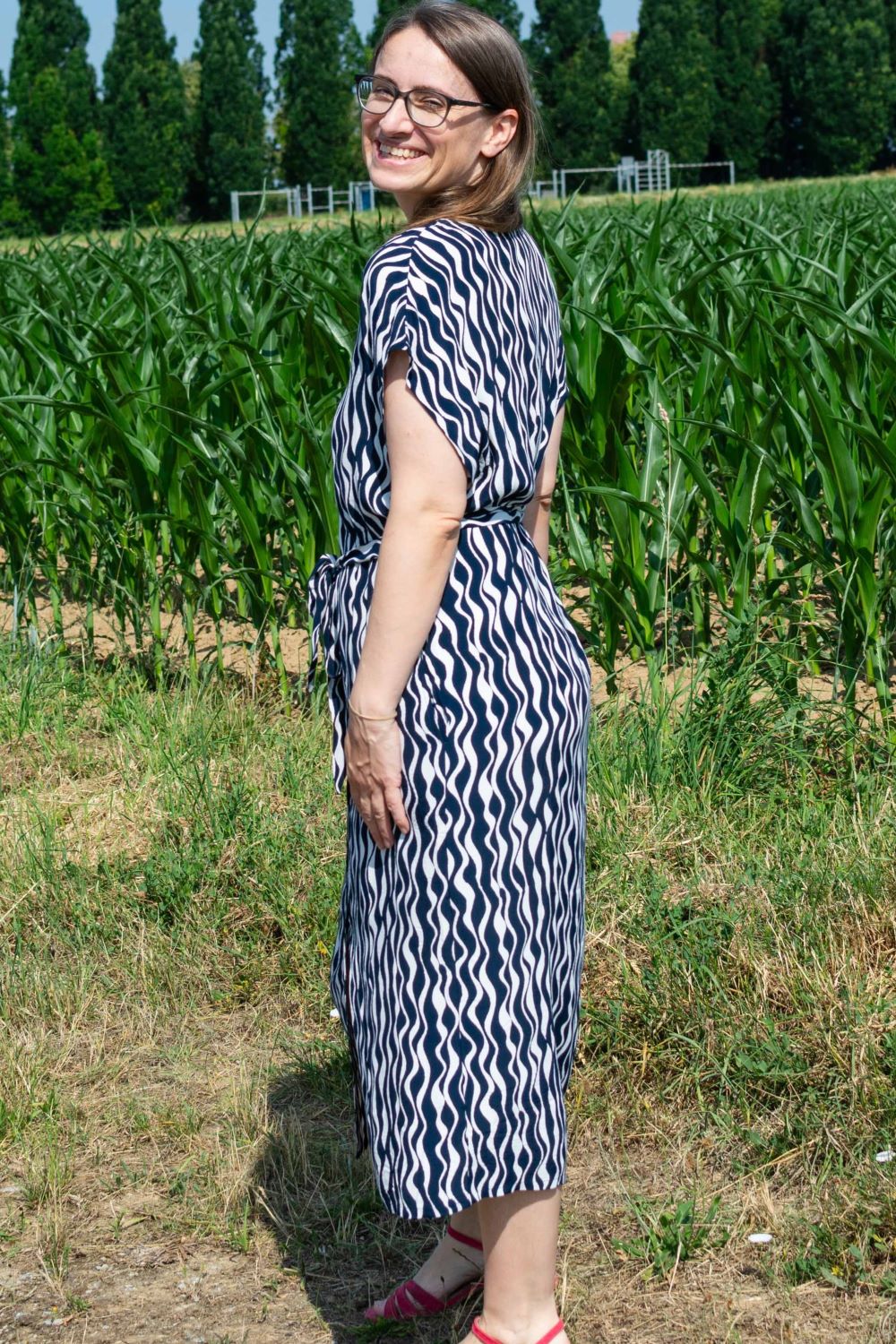 Midikleid Viskose V-Neck Shirt Dress, Navy/weiß