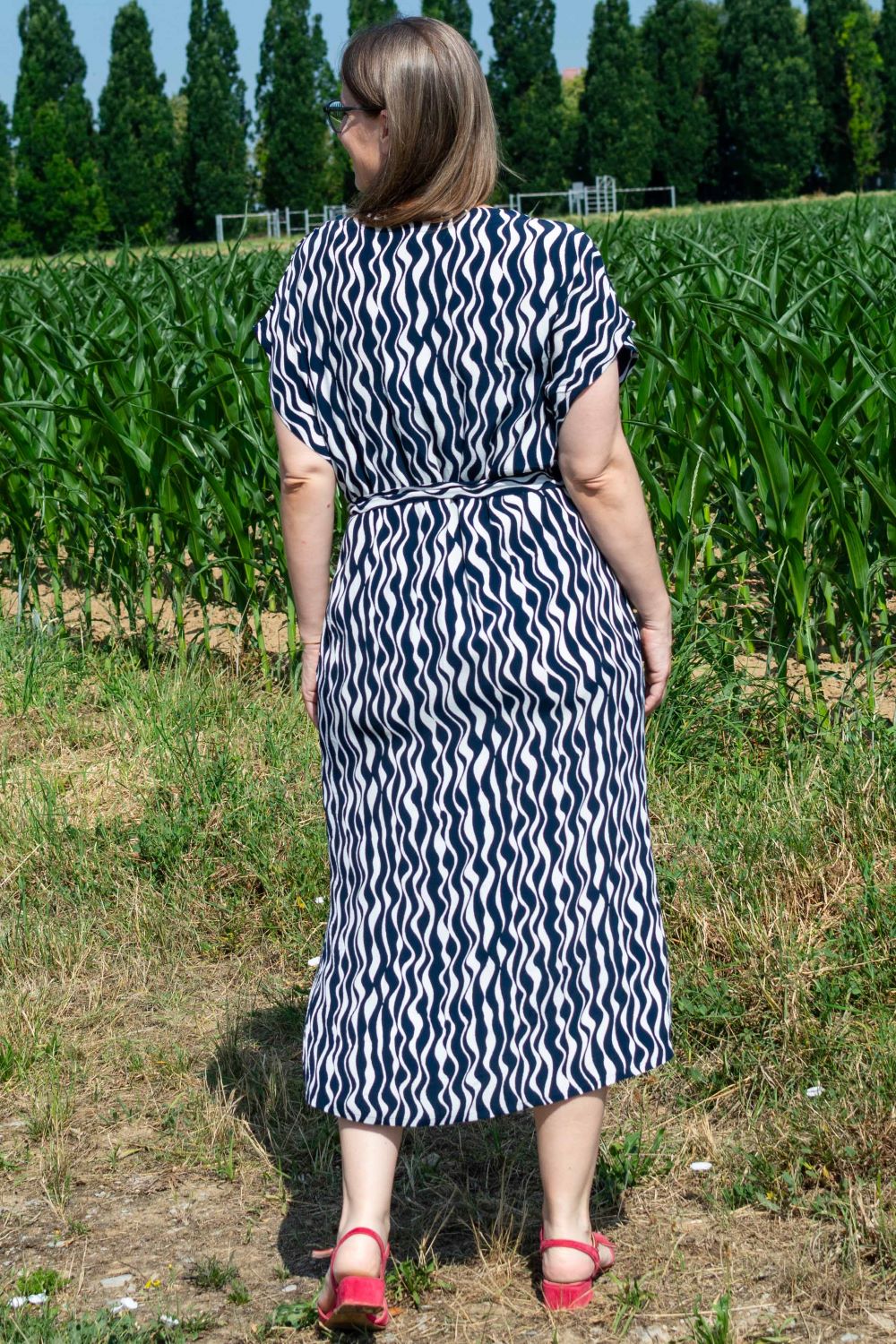 Midikleid Viskose V-Neck Shirt Dress, Navy/weiß