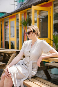 Kleid Button Through Linen Dress, Natural