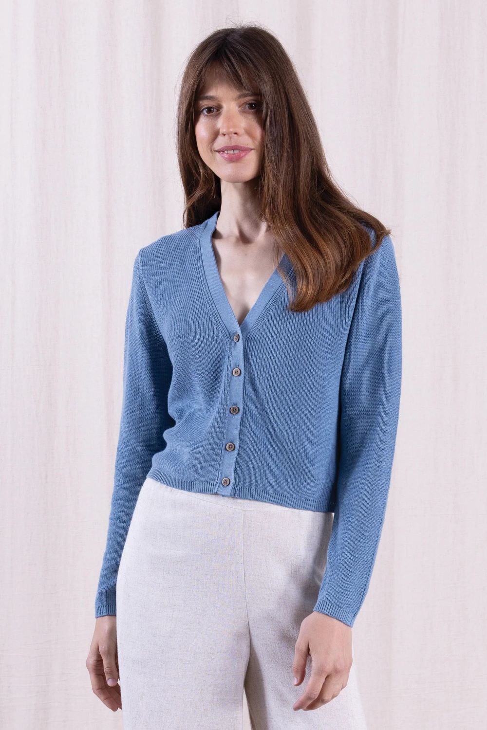 Organic Cotton Cropped Cardi, Cornflower