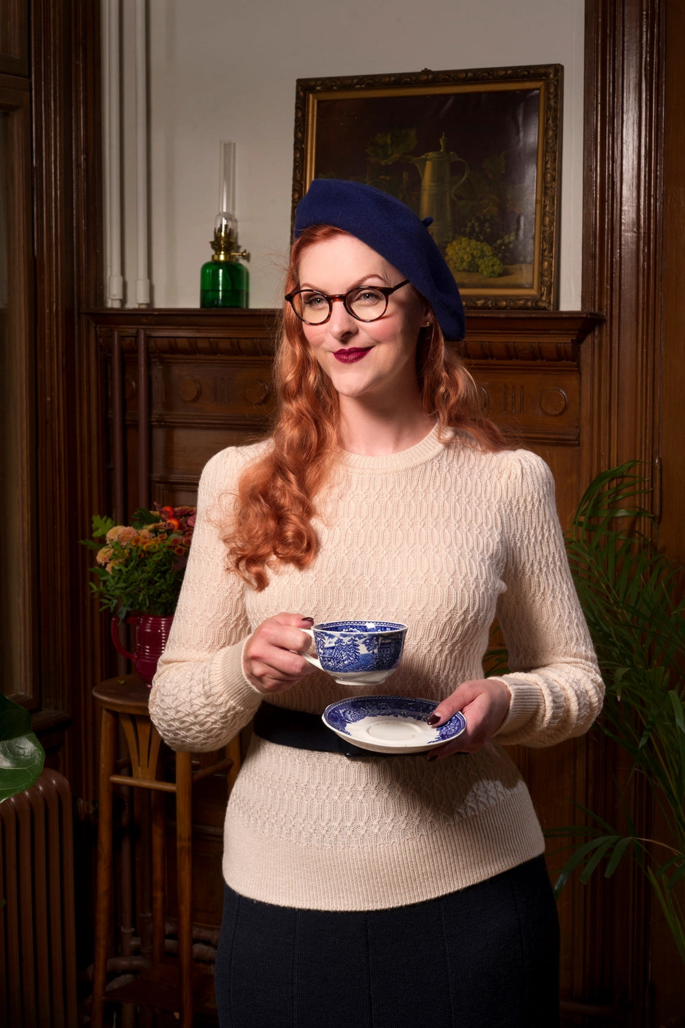 The All Round Sweater, Antique White Mélange Wool - Strickpulli wollweiß