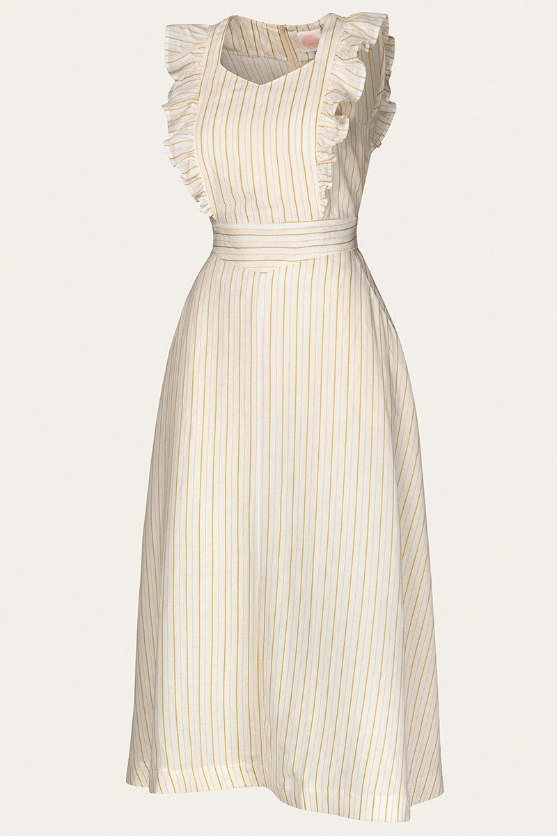 Karin's Picnic Dress, White & Yellow Stripe