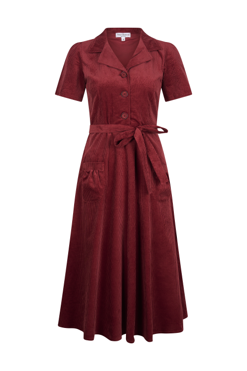 Revers Kordkleid Midi, Marsala