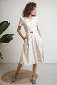 Magnolia Dress Cotton Bouquet Red, Ecru