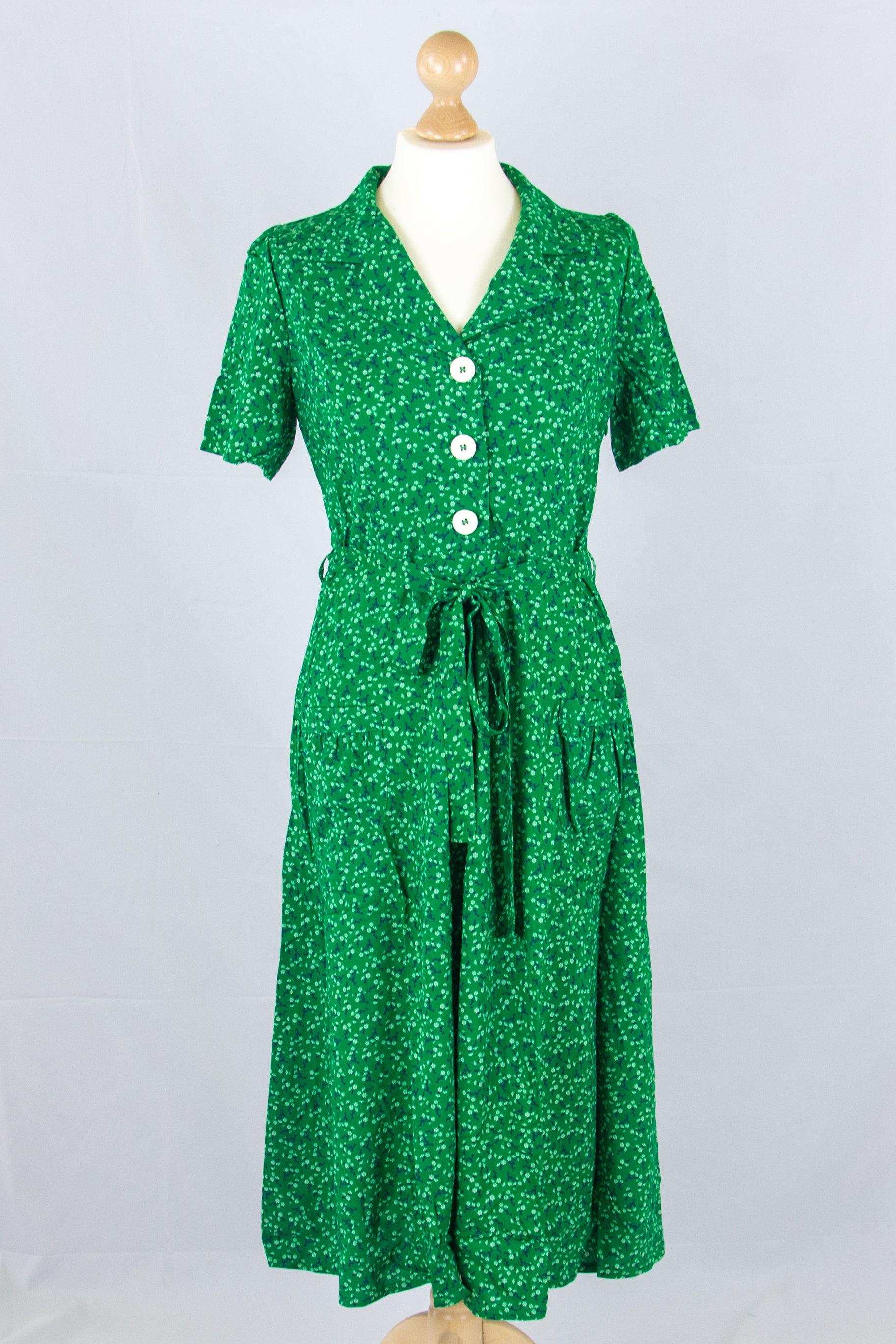 Revers Dress Midi Kamille Green, Bloemen