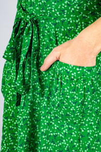 Revers Dress Midi Kamille Green, Bloemen