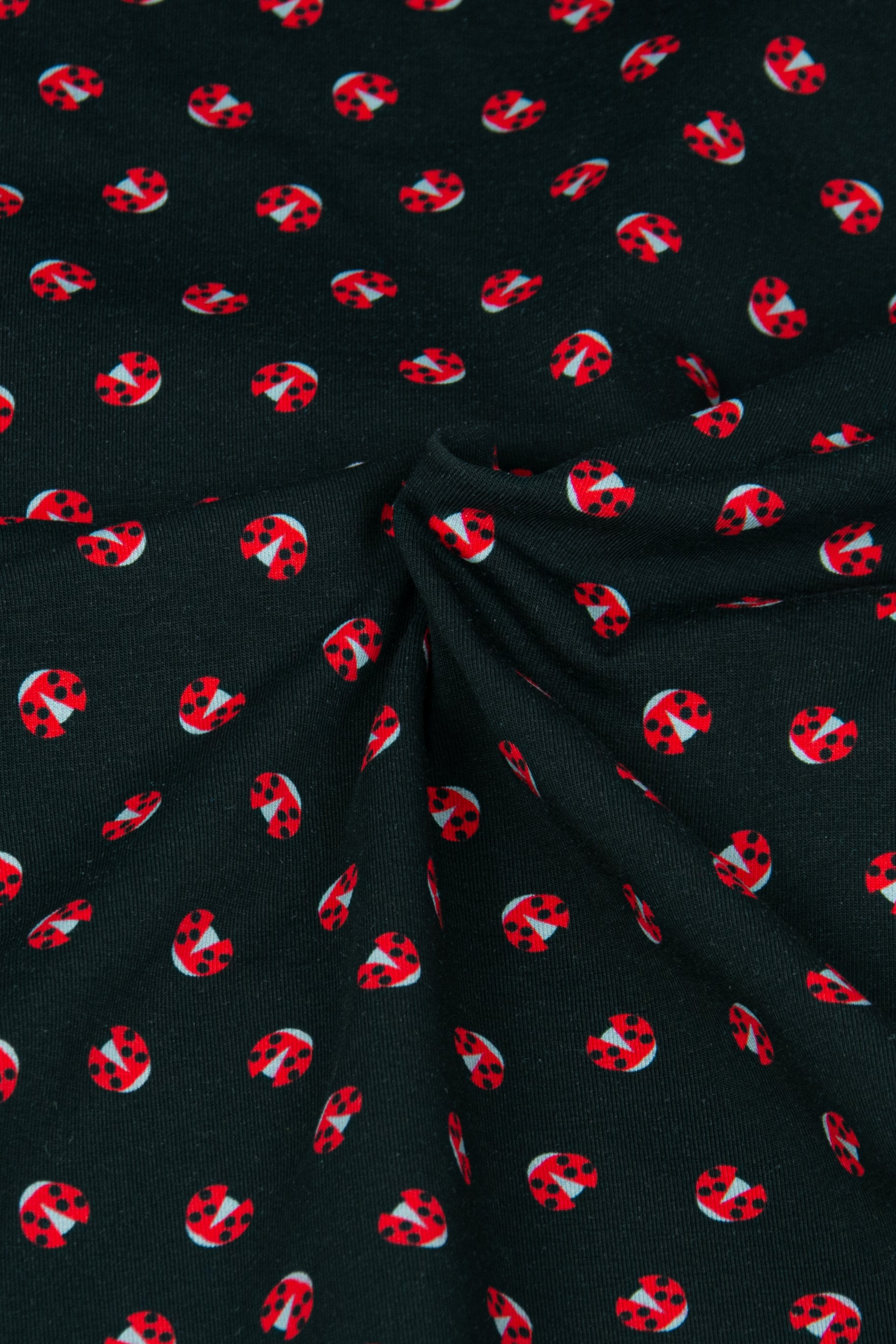 Jersey 'Ladybug Dots', Marienkäfer auf schwarz  (Preis pro halben Meter)