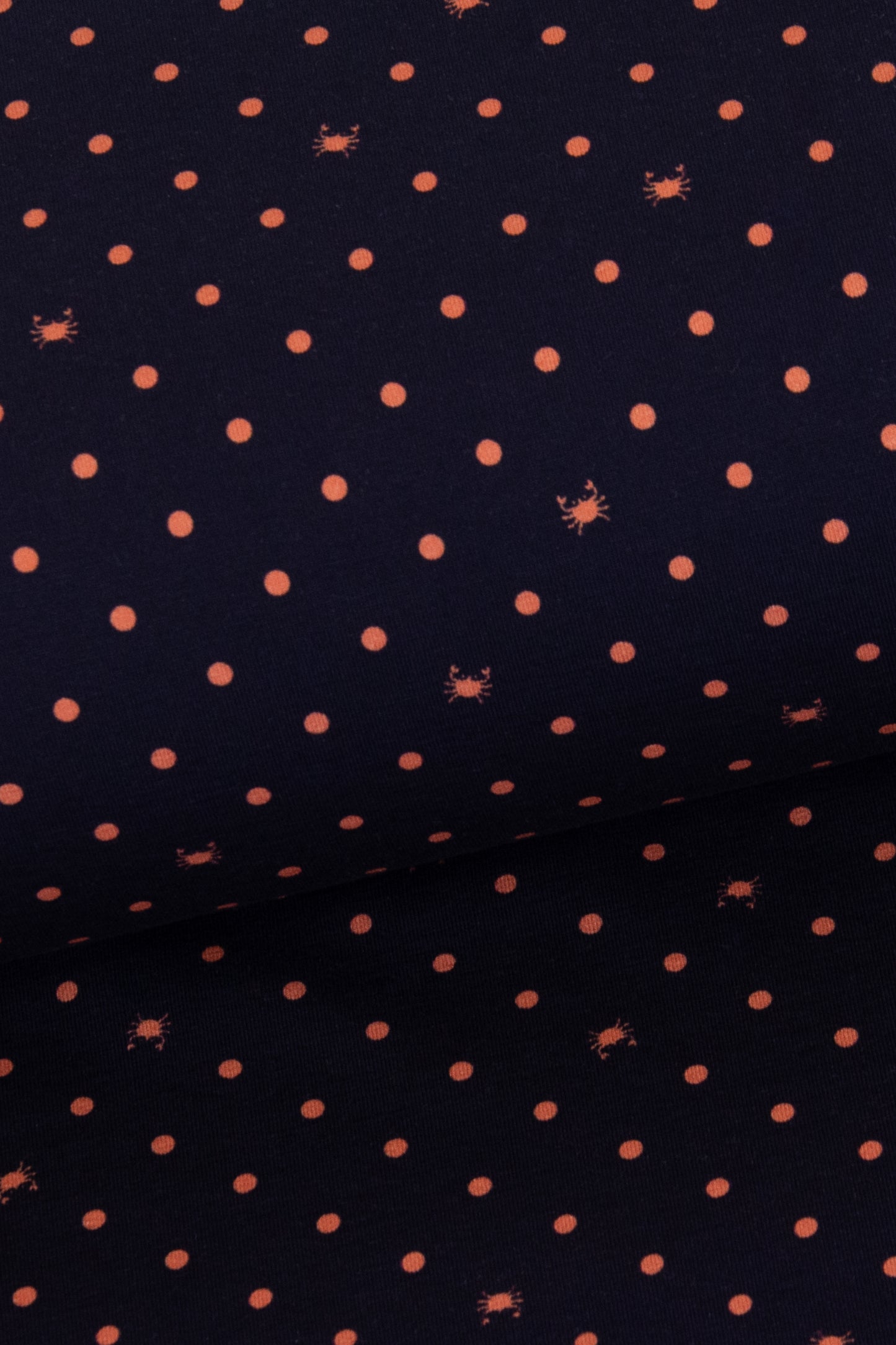 Jersey Krabbenpolka, Punkte und Krabben auf blackblue (Preis pro halben Meter)