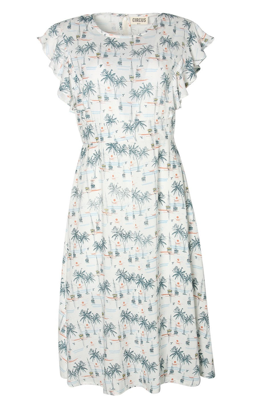 tailliertes Kleid Flügelärmel, Palm