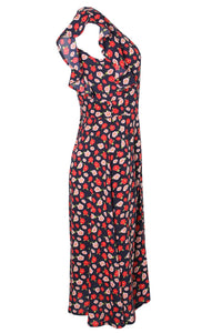 tailliertes Kleid Flügelärmel, Rose